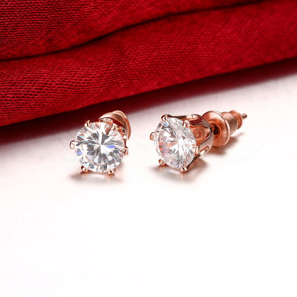 Elegant Crystal Pave Stud Earring in 18K Rose Gold Plated featuring genuine crystals, showcasing a brilliant sparkle.