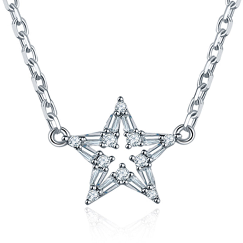 Elegant Crystal Star Pendant Necklace with white diamond crystal on a dainty gold chain.
