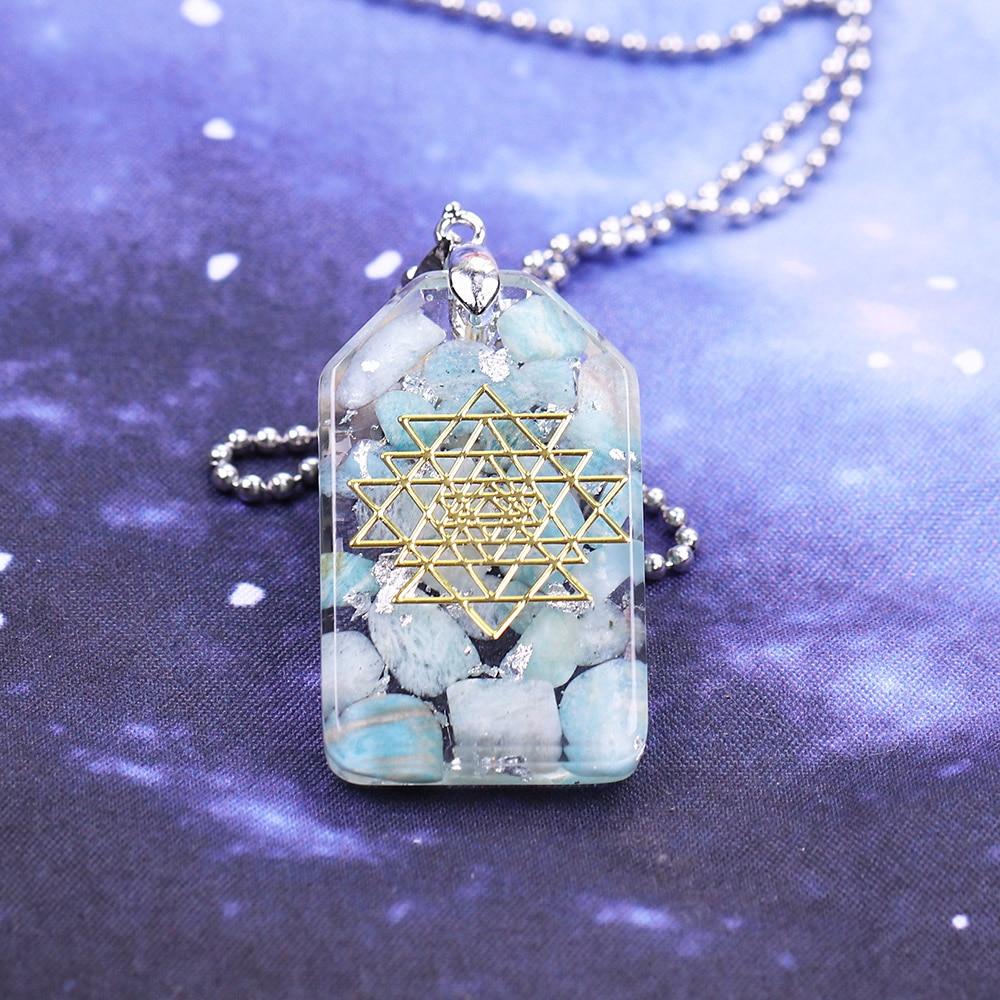Crystal Stones Chakra Jewelry Resin Pendant Orgone Necklace featuring vibrant crystals and geometric design, perfect for women.