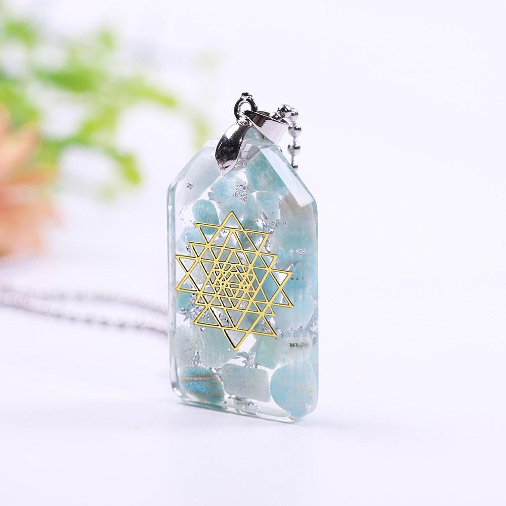 Crystal Stones Chakra Jewelry Resin Pendant Orgone Necklace featuring vibrant crystals and geometric design, perfect for women.