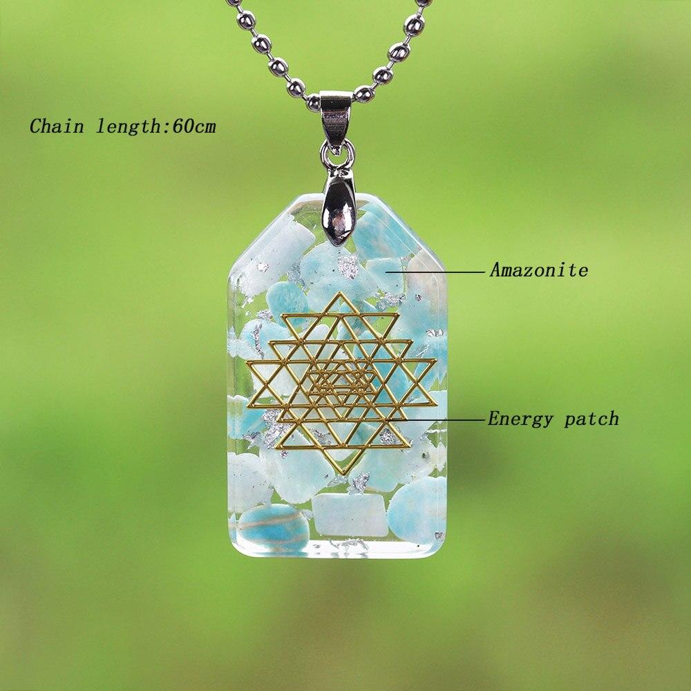 Crystal Stones Chakra Jewelry Resin Pendant Orgone Necklace featuring vibrant crystals and geometric design, perfect for women.
