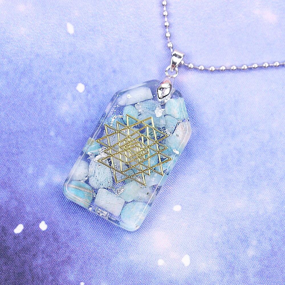 Crystal Stones Chakra Jewelry Resin Pendant Orgone Necklace featuring vibrant crystals and geometric design, perfect for women.