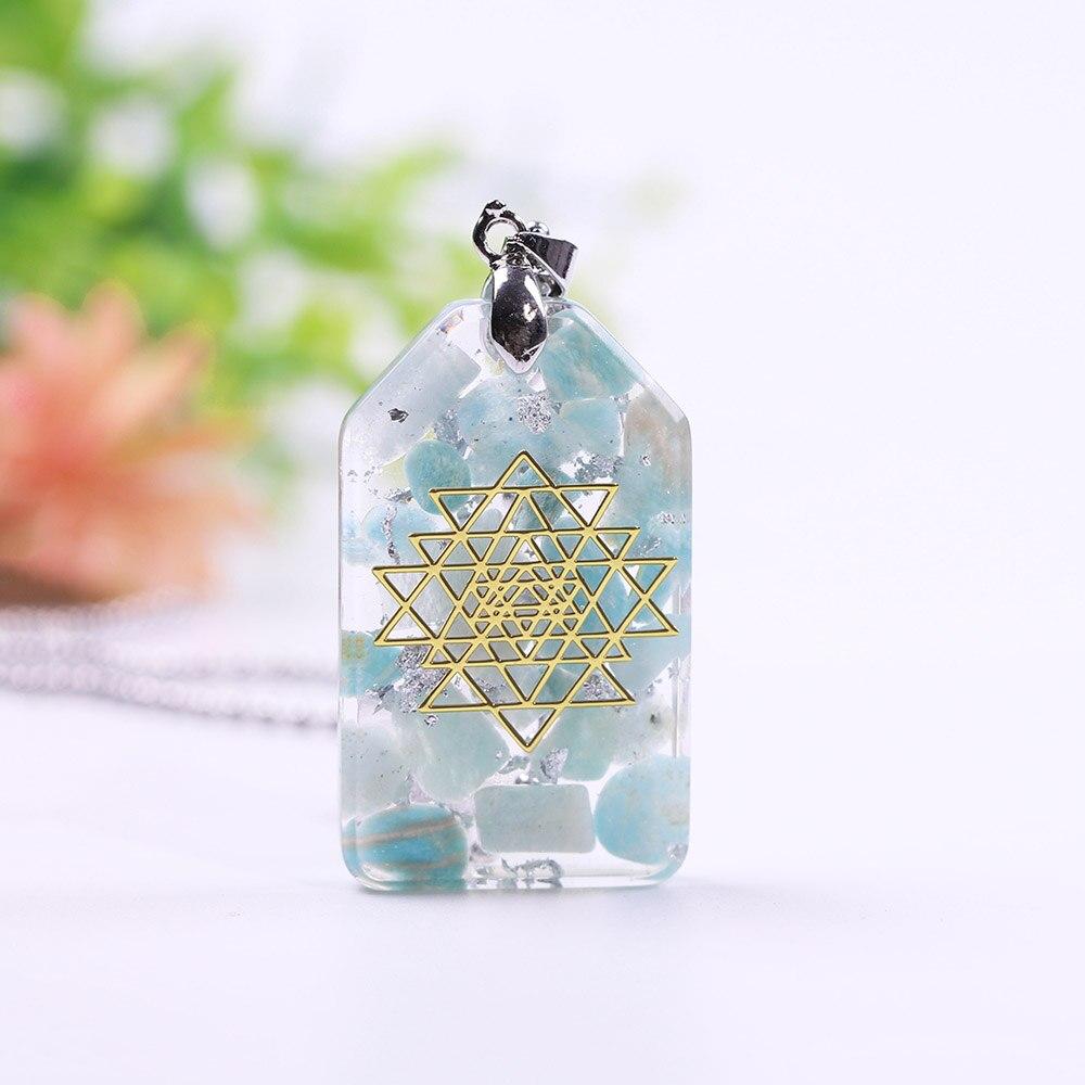 Crystal Stones Chakra Jewelry Resin Pendant Orgone Necklace featuring vibrant crystals and geometric design, perfect for women.