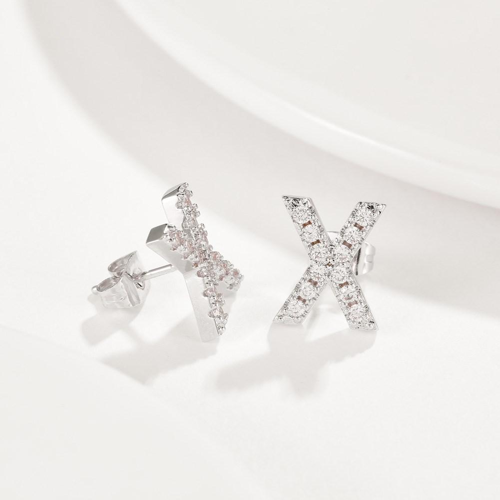 Elegant Crystals Pave Letter Stud Monogram Initial Earrings in 18K White Gold, featuring a minimalist design with sparkling crystals.