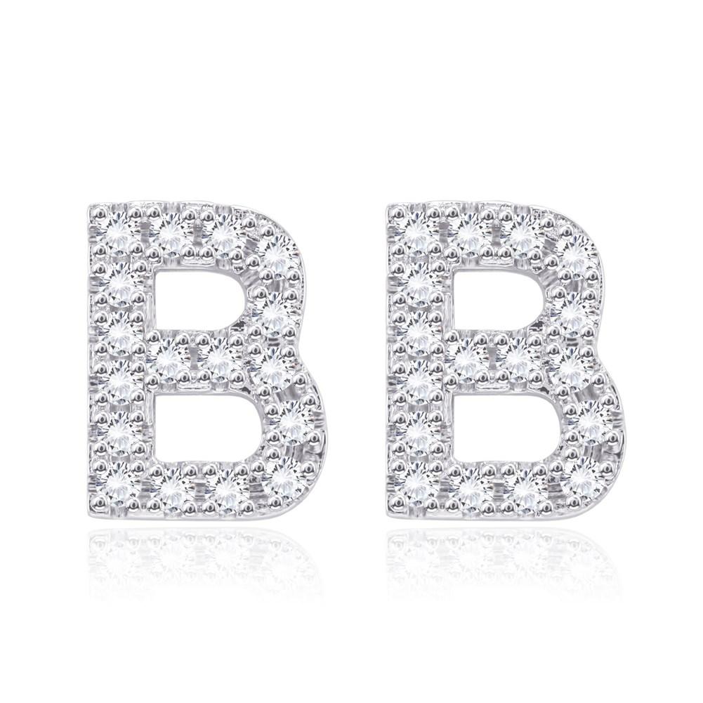 Elegant Crystals Pave Letter Stud Monogram Initial Earrings in 18K White Gold, featuring a minimalist design with sparkling crystals.