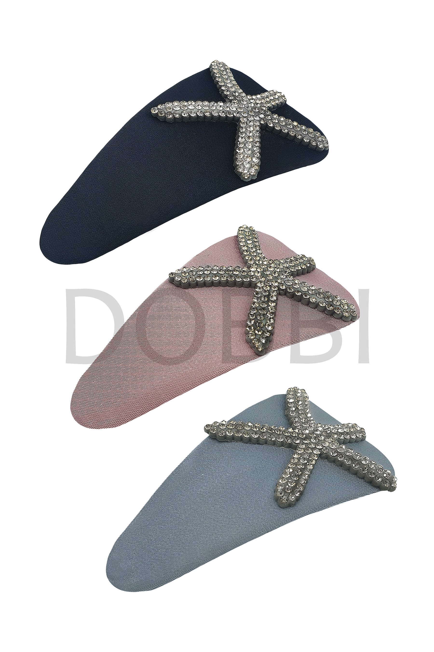 Cubic starfish triangle hair clips made of fabric and stone, showcasing a unique design.
