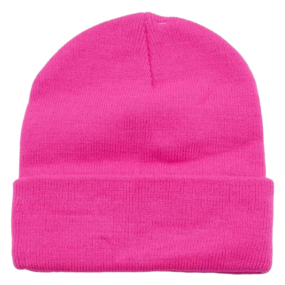 A variety of cuffed knit beanie hats by DOBBI in different colors, showcasing their stylish design and soft texture.