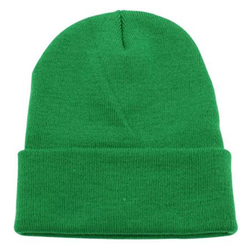 A variety of cuffed knit beanie hats by DOBBI in different colors, showcasing their stylish design and soft texture.