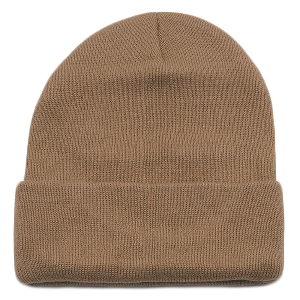 A variety of cuffed knit beanie hats by DOBBI in different colors, showcasing their stylish design and soft texture.