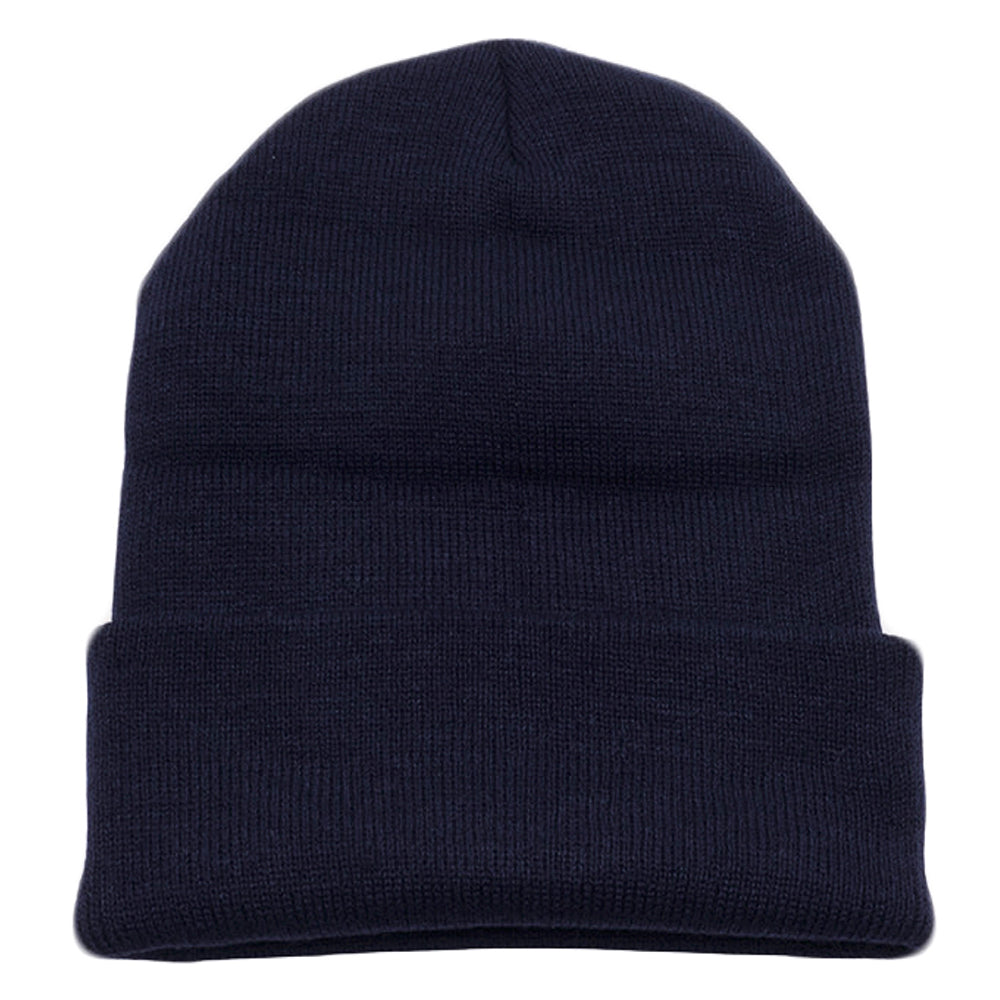 A variety of cuffed knit beanie hats by DOBBI in different colors, showcasing their stylish design and soft texture.