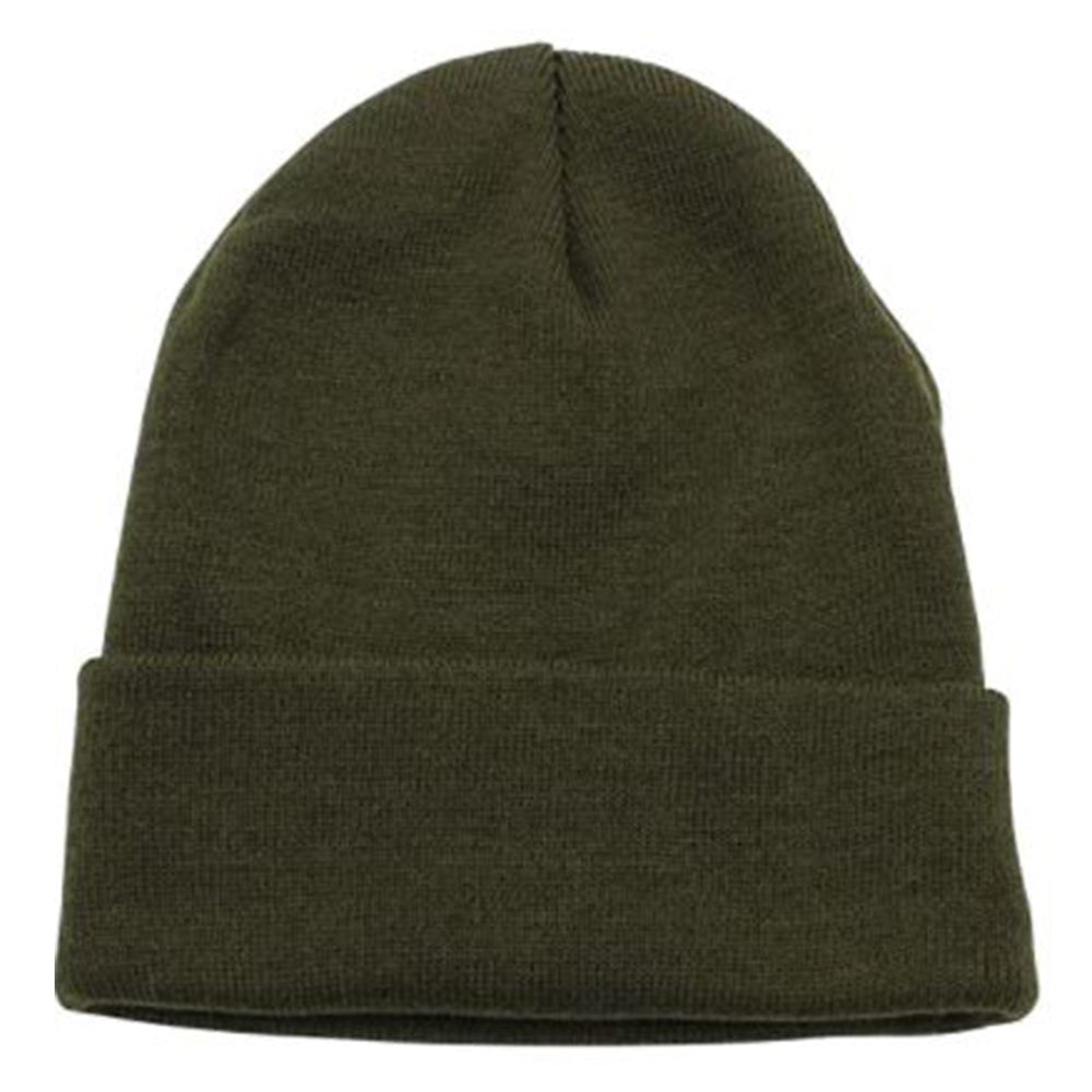 A variety of cuffed knit beanie hats by DOBBI in different colors, showcasing their stylish design and soft texture.
