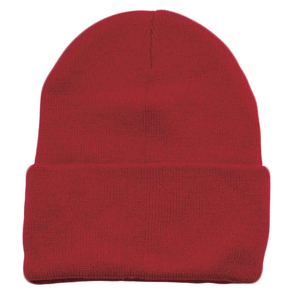 A variety of cuffed knit beanie hats by DOBBI in different colors, showcasing their stylish design and soft texture.