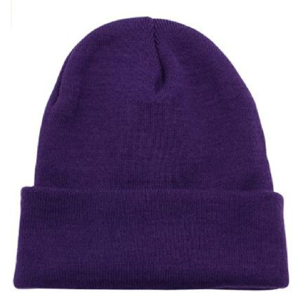 A variety of cuffed knit beanie hats by DOBBI in different colors, showcasing their stylish design and soft texture.