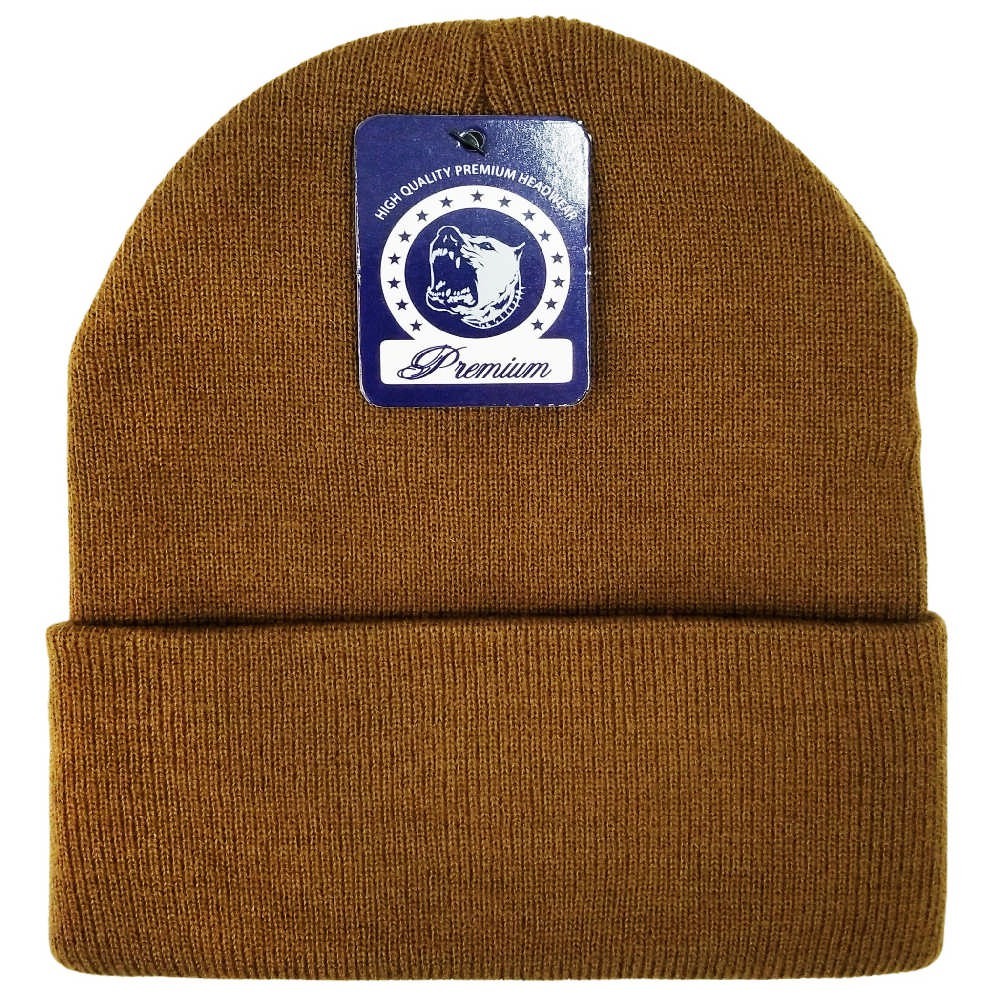 A variety of cuffed knit beanie hats by DOBBI in different colors, showcasing their stylish design and soft texture.