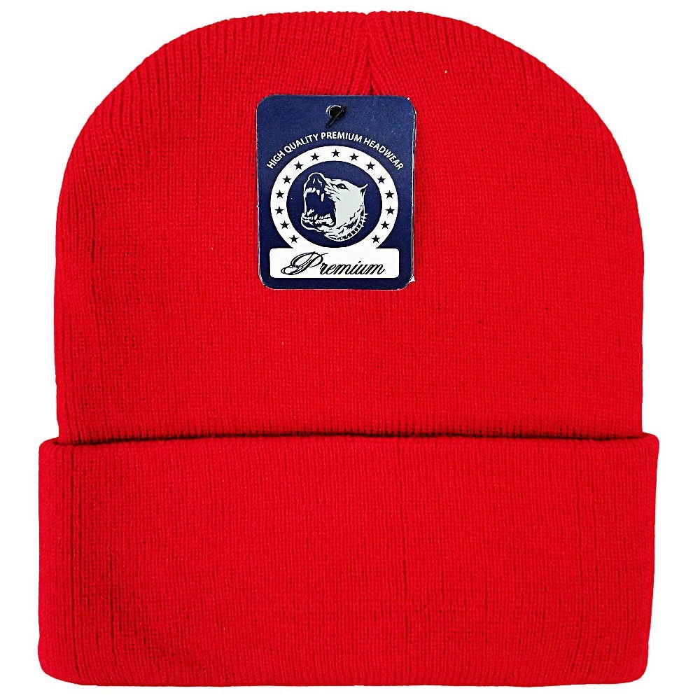 A variety of cuffed knit beanie hats by DOBBI in different colors, showcasing their stylish design and soft texture.