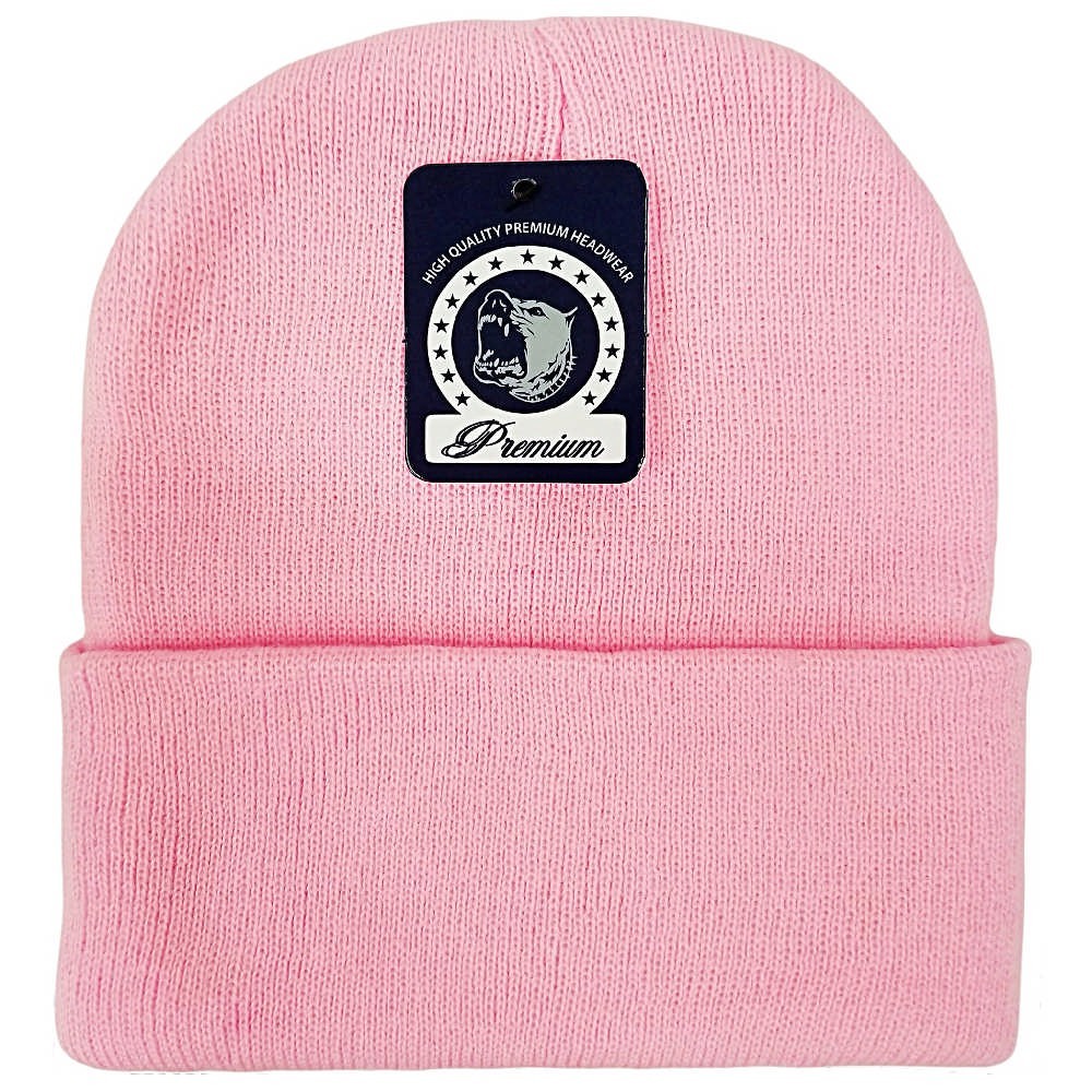 A variety of cuffed knit beanie hats by DOBBI in different colors, showcasing their stylish design and soft texture.