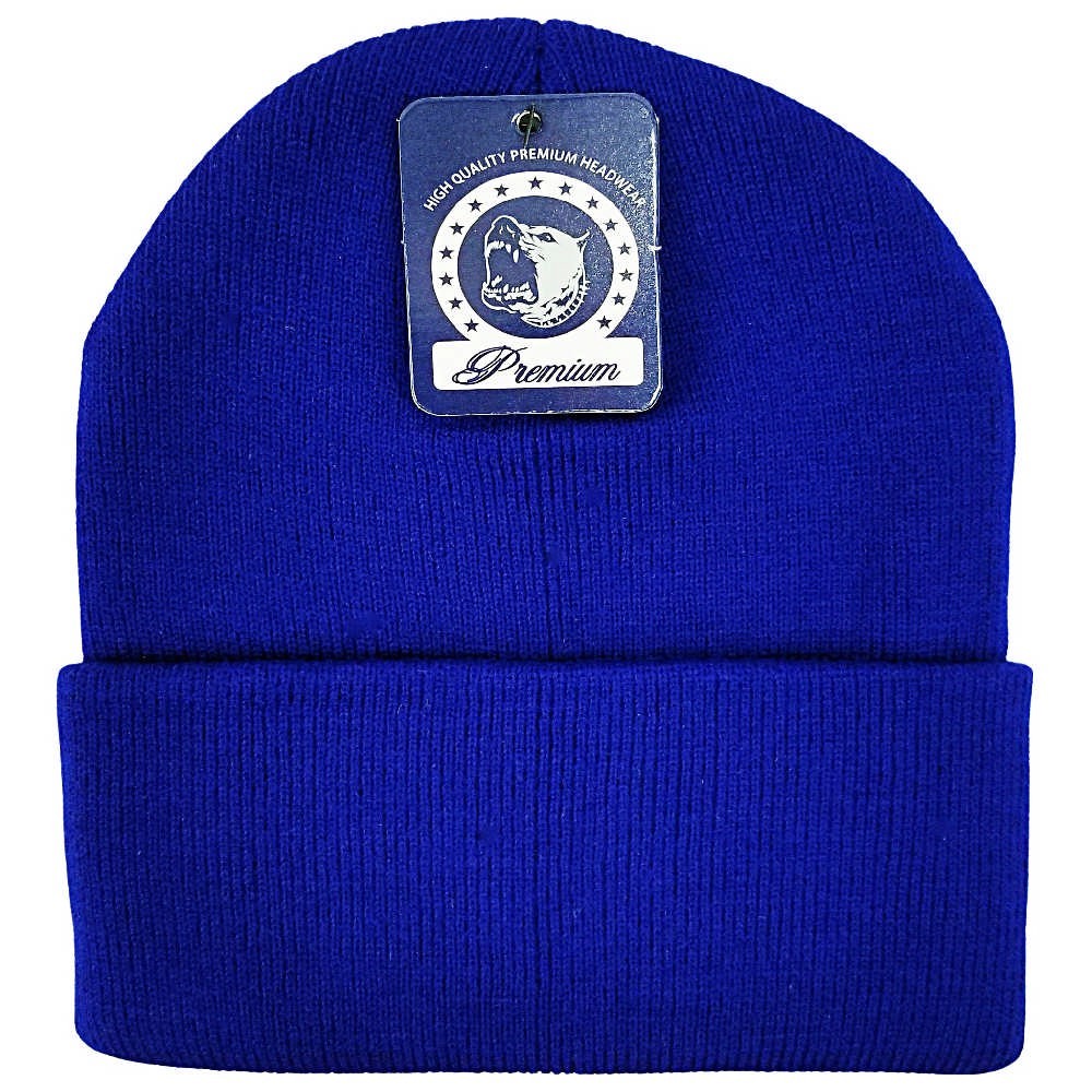 A variety of cuffed knit beanie hats by DOBBI in different colors, showcasing their stylish design and soft texture.