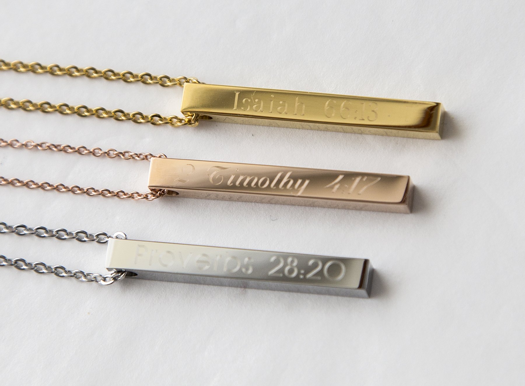 Custom Bible Verse Necklace in stainless steel with gold plating, featuring a delicate design and personalized engraving options.