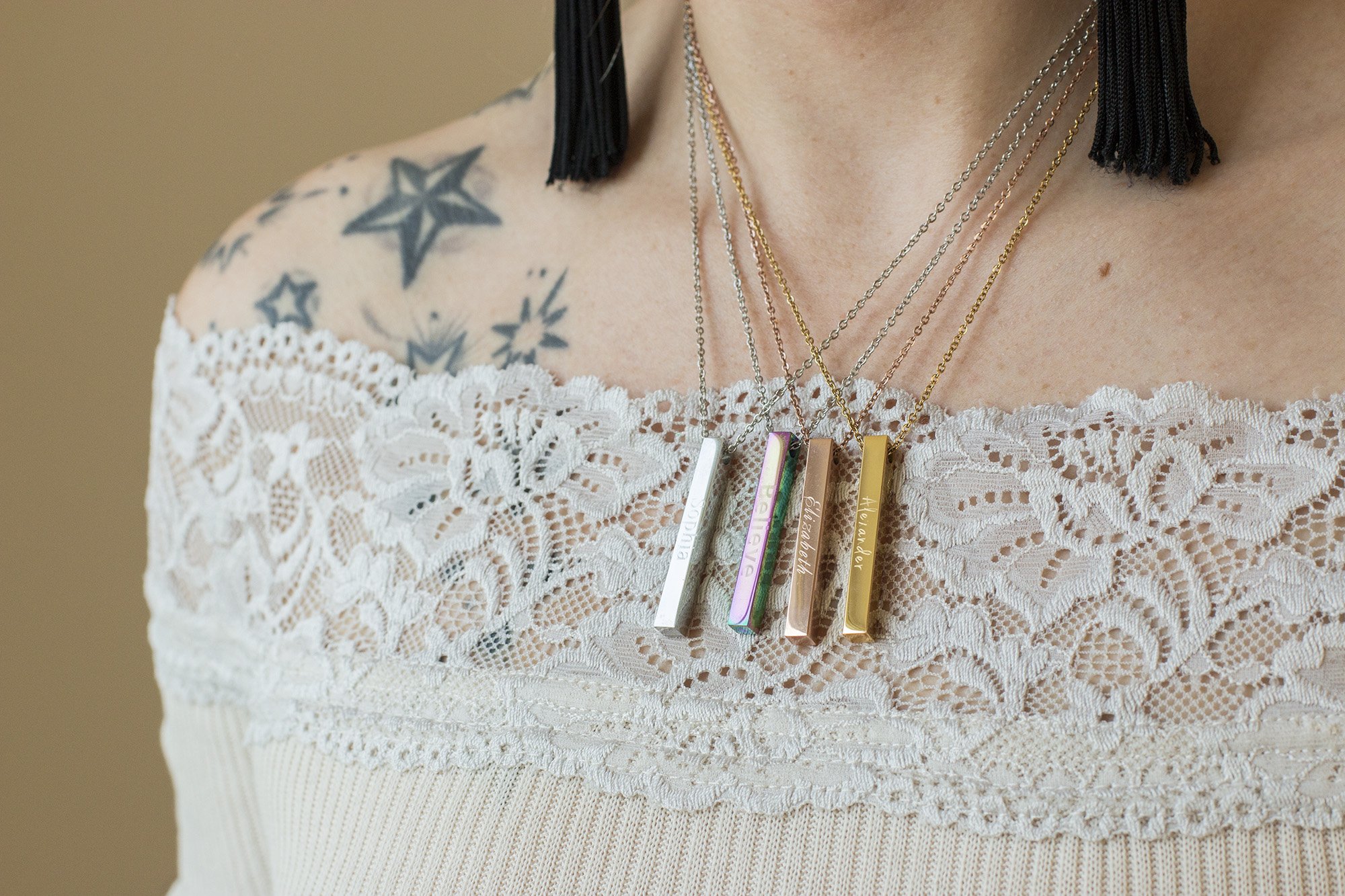 Custom Bible Verse Necklace in stainless steel with gold plating, featuring a delicate design and personalized engraving options.