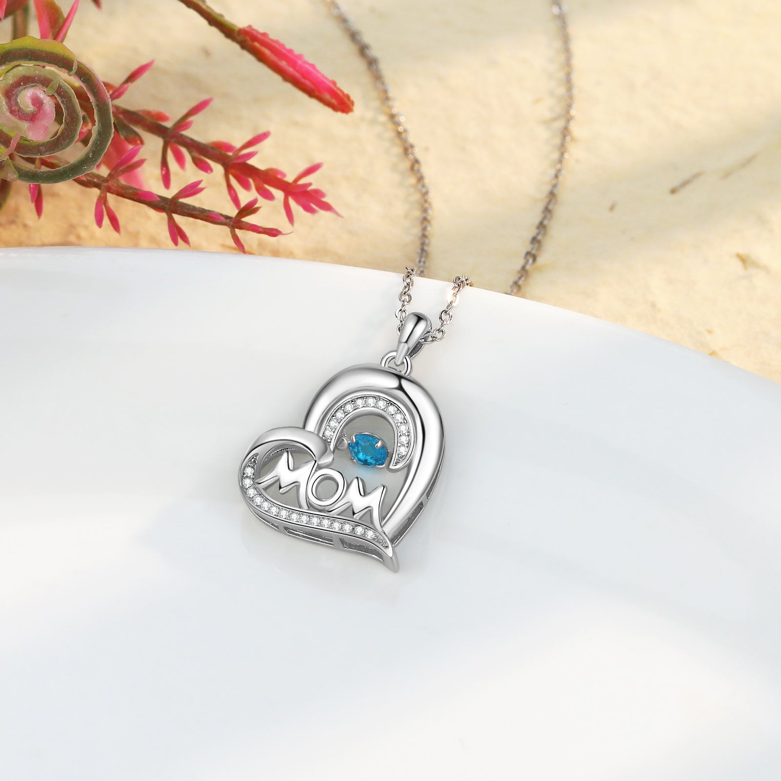 Custom Birthstone Heart Necklace featuring a heart pendant with birthstones, crafted from tarnish-resistant copper, perfect for mothers.