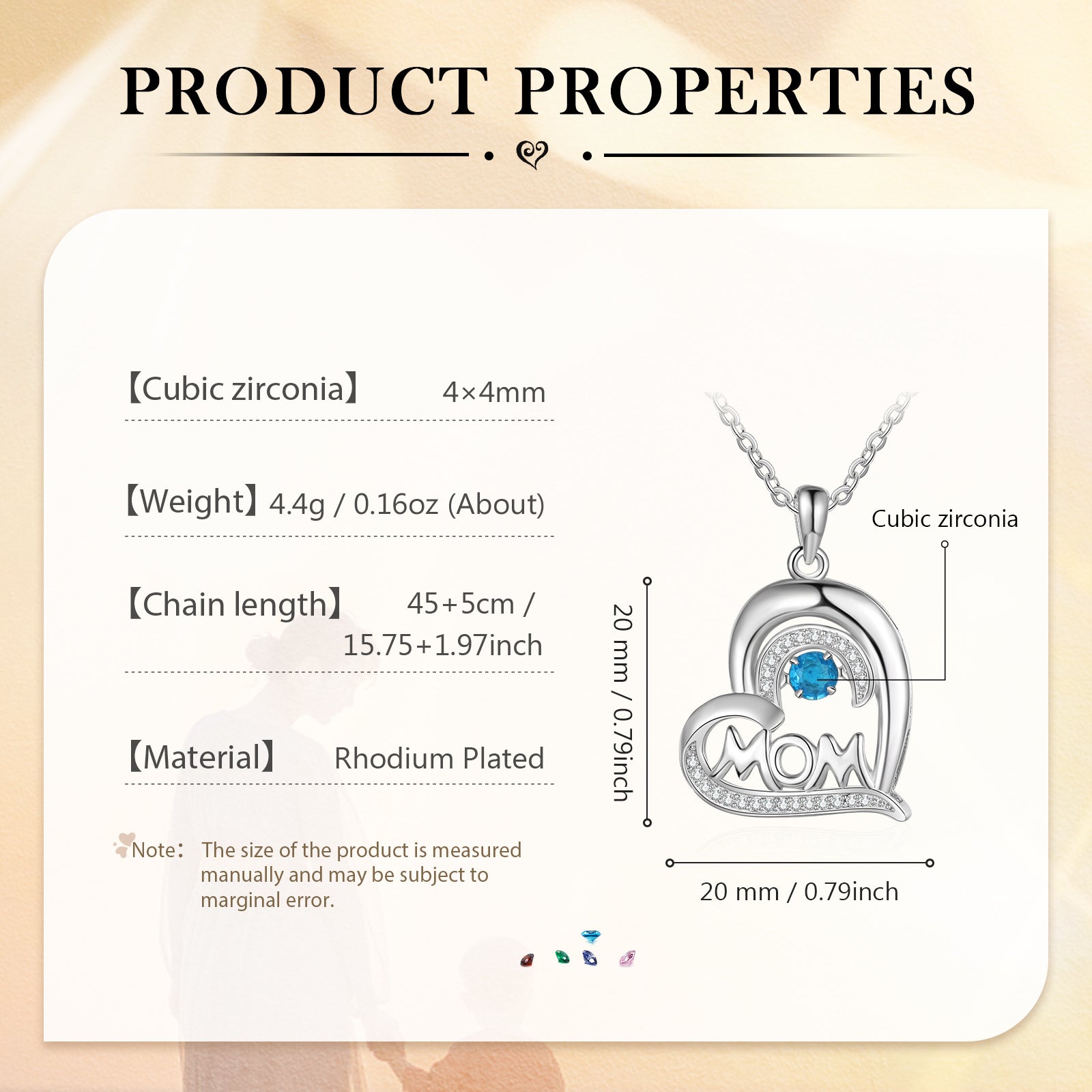 Custom Birthstone Heart Necklace featuring a heart pendant with birthstones, crafted from tarnish-resistant copper, perfect for mothers.