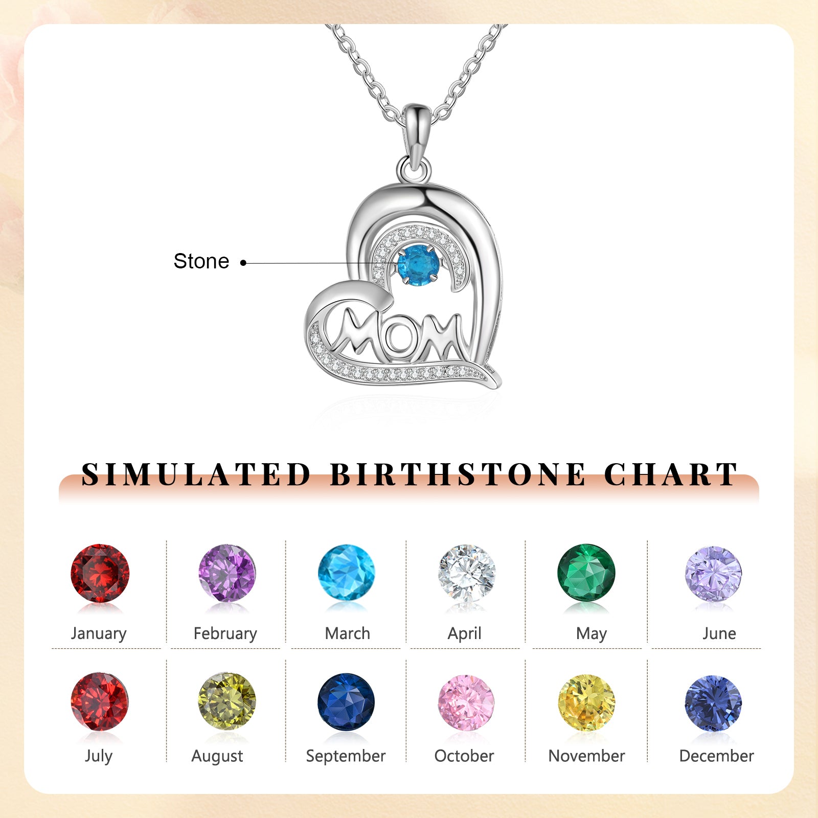 Custom Birthstone Heart Necklace featuring a heart pendant with birthstones, crafted from tarnish-resistant copper, perfect for mothers.