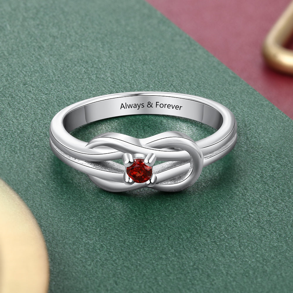 Custom Birthstone Engraved Rhodium Plated Ring showcasing elegant design and personalized engraving.
