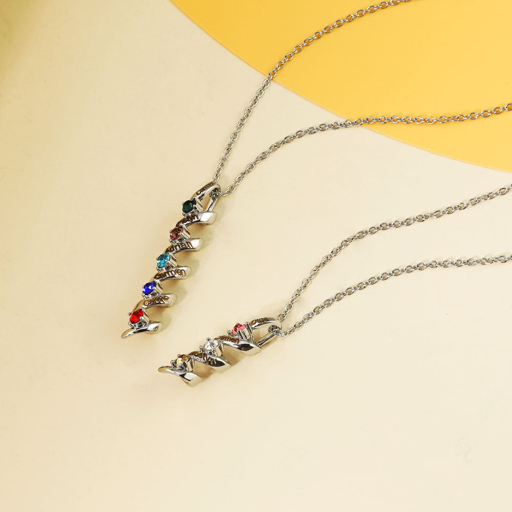 Custom Birthstone Spiral Pendant Necklace made of stainless steel with multiple birthstones, showcasing a unique spiral design.