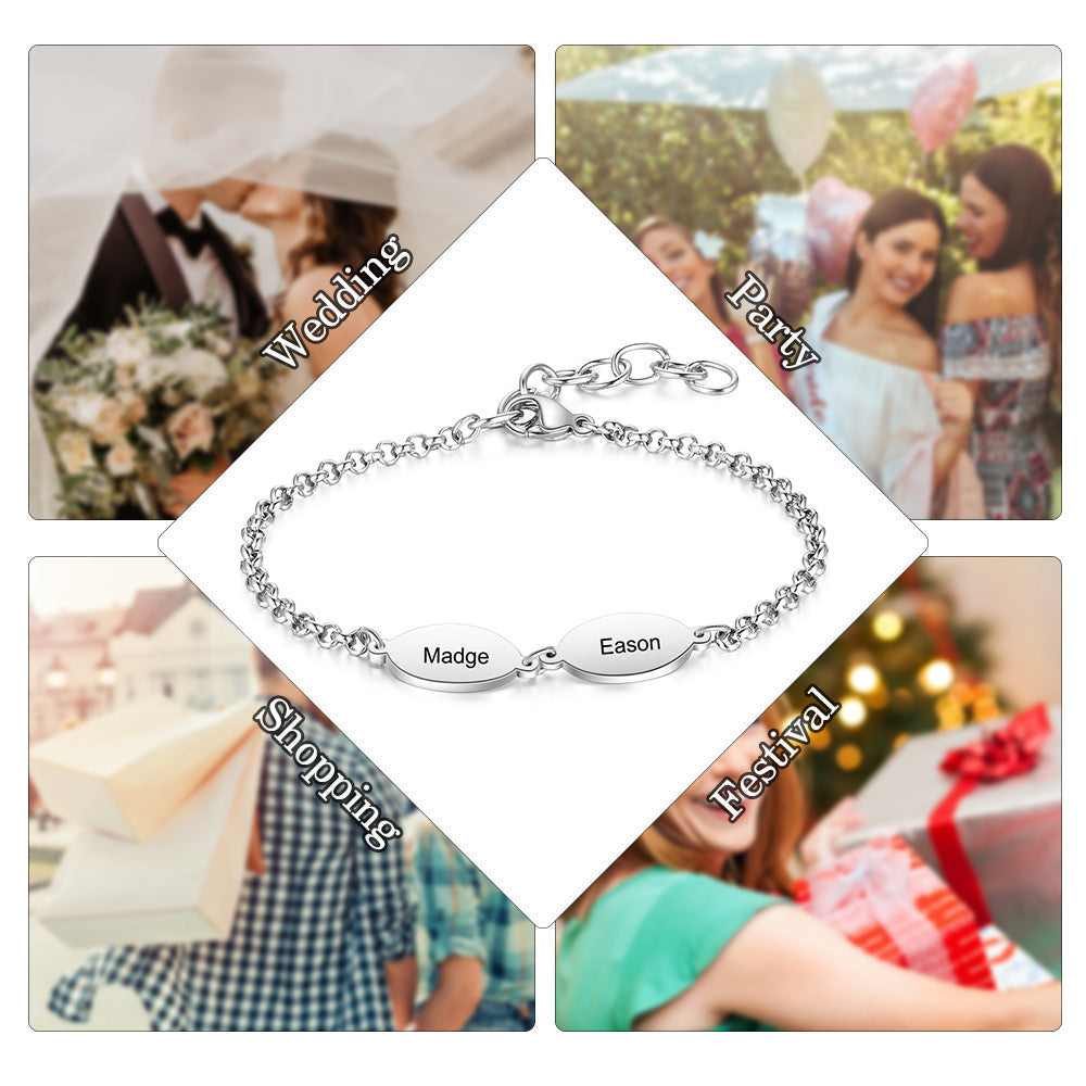 A stylish custom engraving stainless steel bracelet showcasing personalized engraving options.