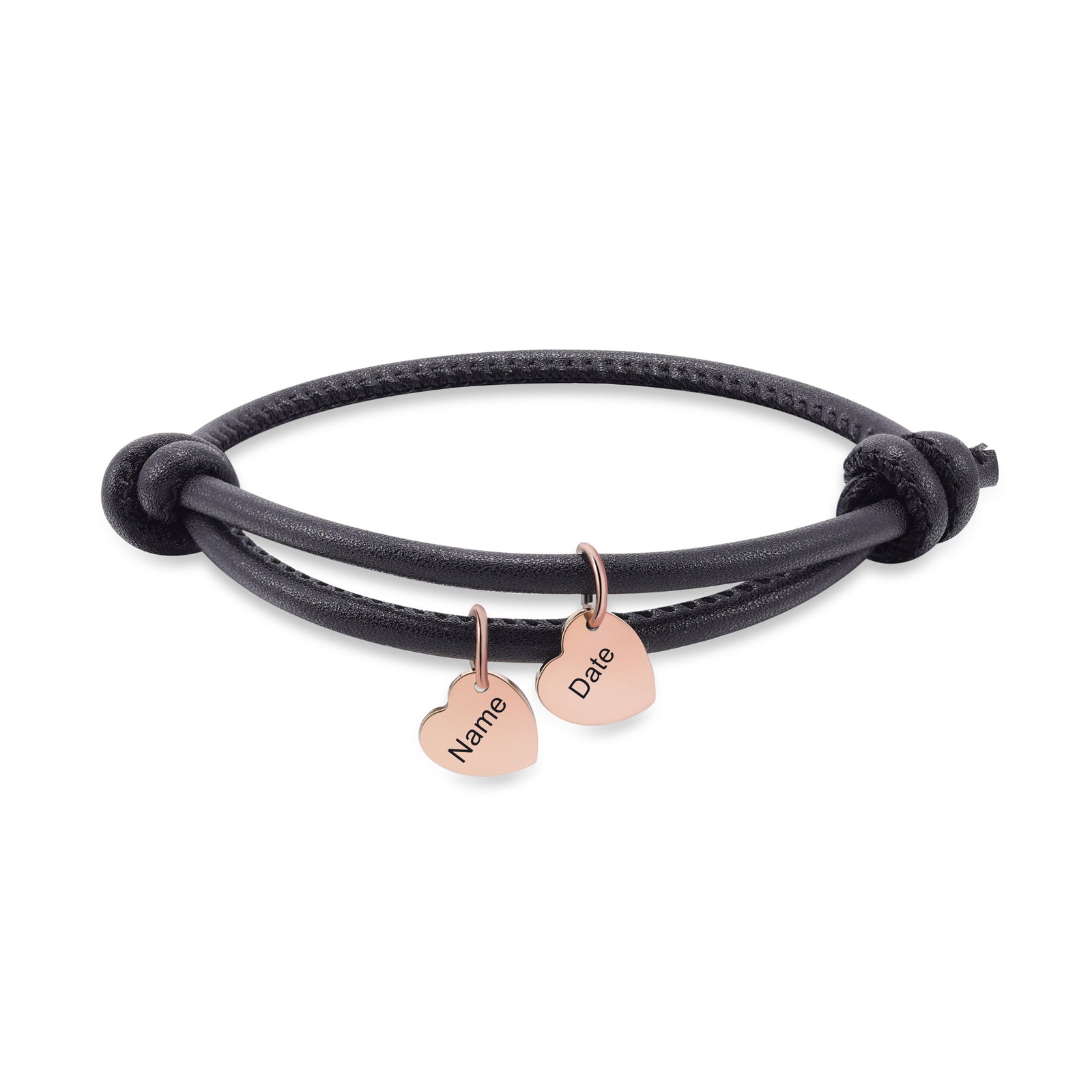 Custom Leather Bracelet made of stainless steel, available in gold and rose gold plating, featuring a personalized design.