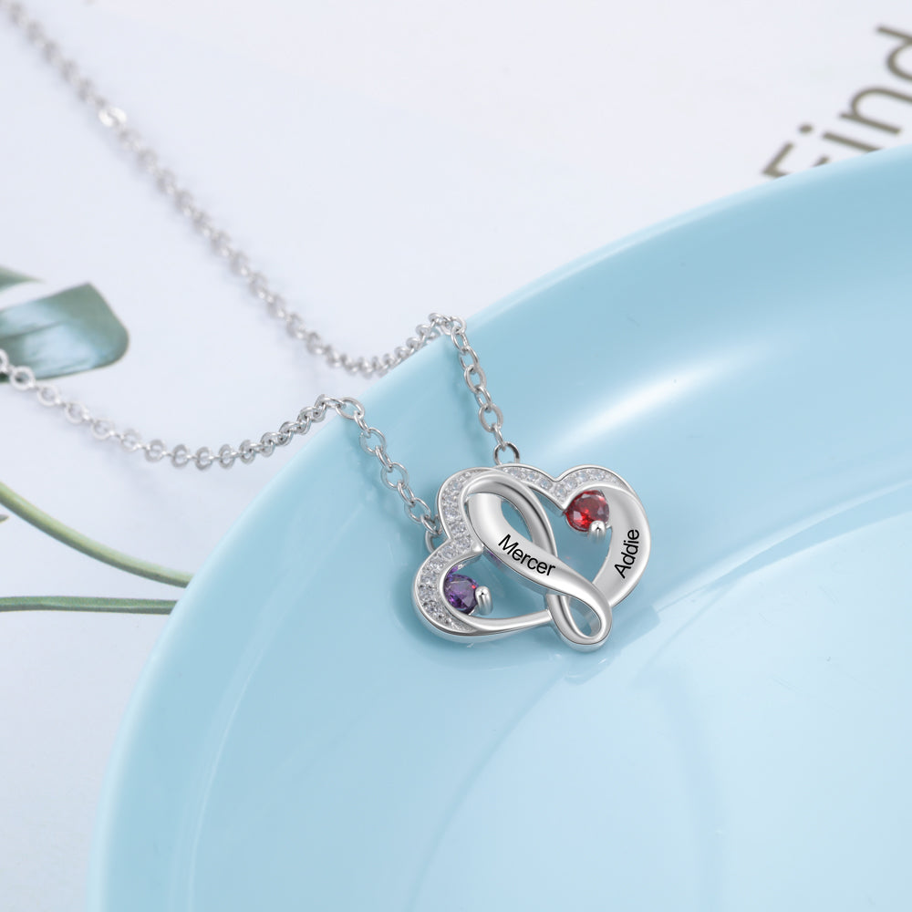 Custom Name 925 Sterling Silver Heart Necklace with adjustable chain and personalized name pendant.