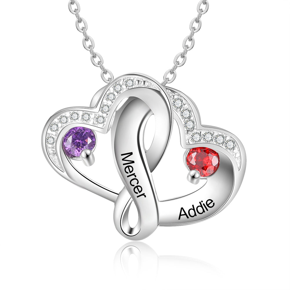 Custom Name 925 Sterling Silver Heart Necklace with adjustable chain and personalized name pendant.
