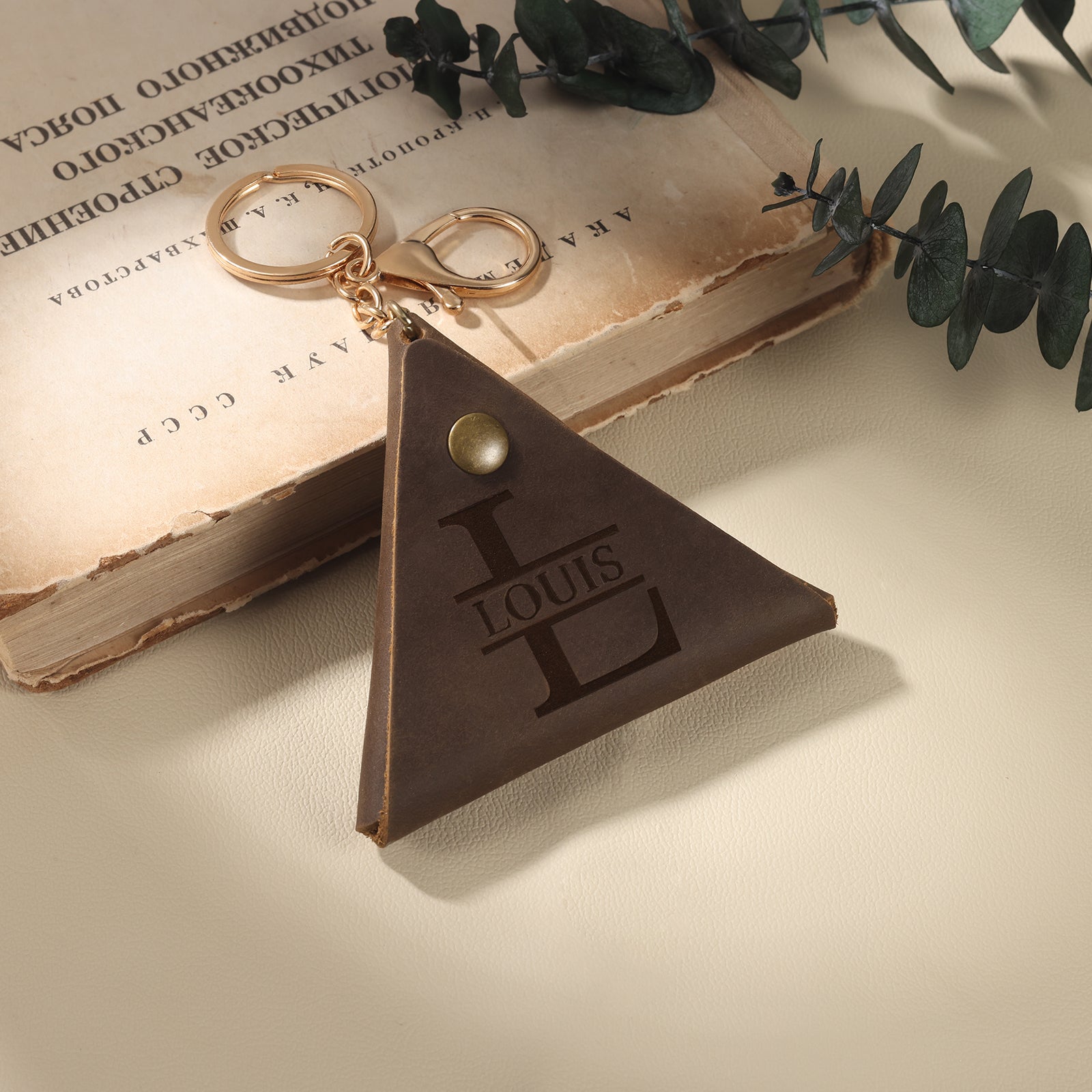 Custom Name and Letter Wallet made from first layer cowhide in apricot, brown, and dark brown colors, showcasing its personalized engraving options.