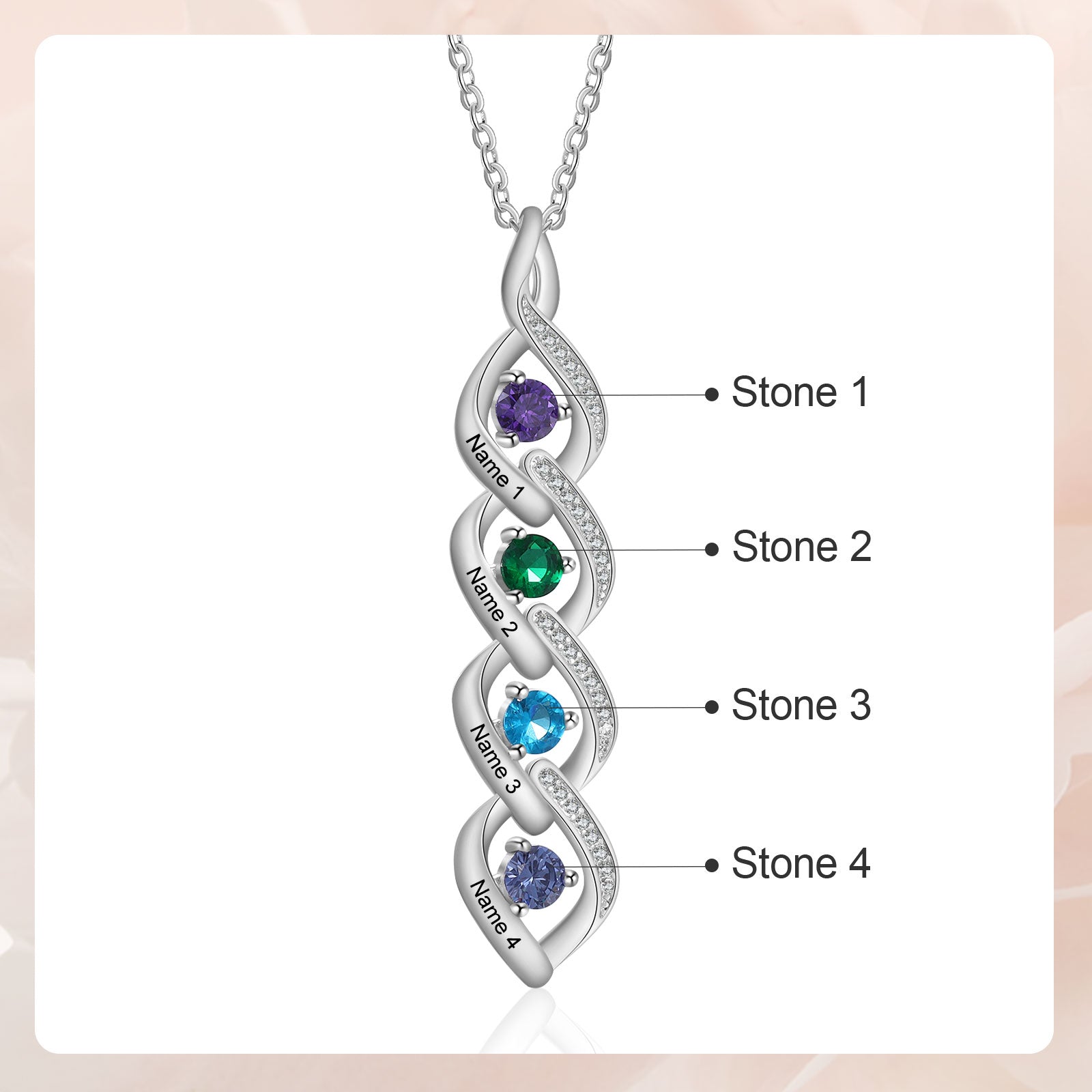 Custom Name Birthstone Necklace made of tarnish-resistant copper with a personalized name and birthstone charm.