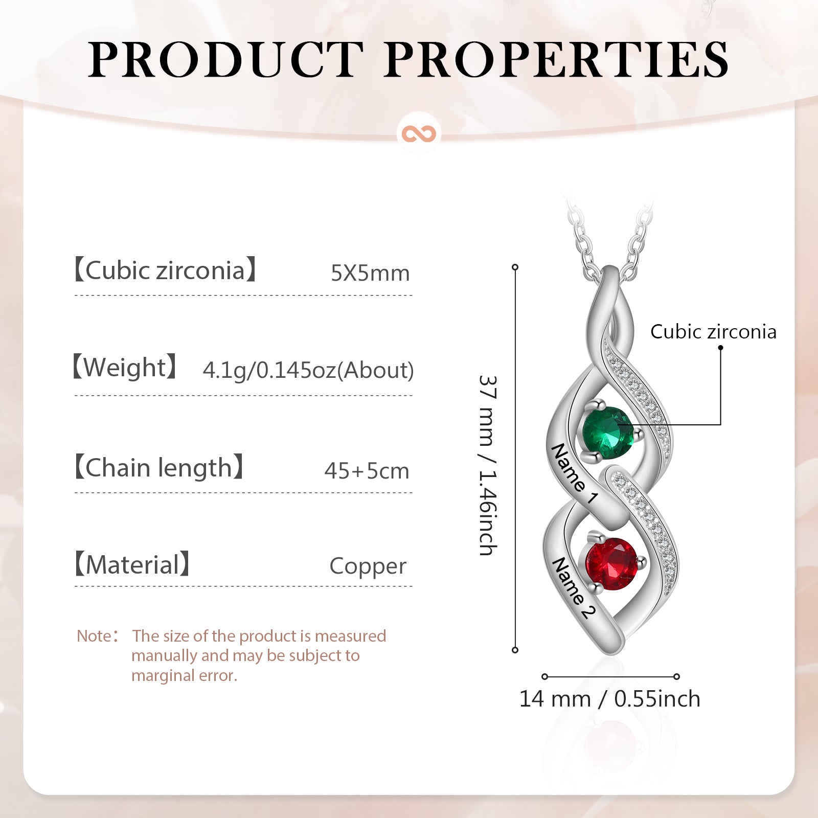 Custom Name Birthstone Necklace made of tarnish-resistant copper with a personalized name and birthstone charm.