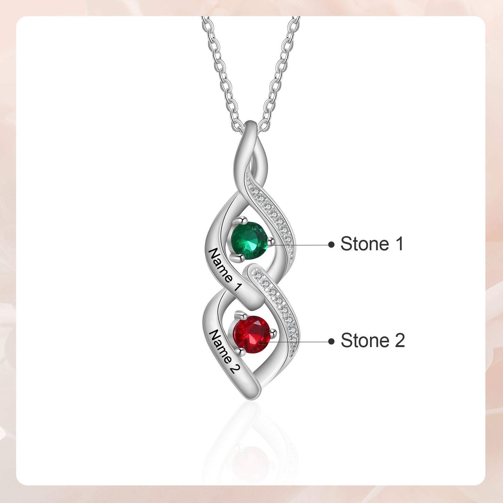 Custom Name Birthstone Necklace made of tarnish-resistant copper with a personalized name and birthstone charm.