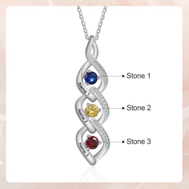 Custom Name Birthstone Necklace made of tarnish-resistant copper, featuring a personalized name and birthstone, elegantly displayed on a soft background.