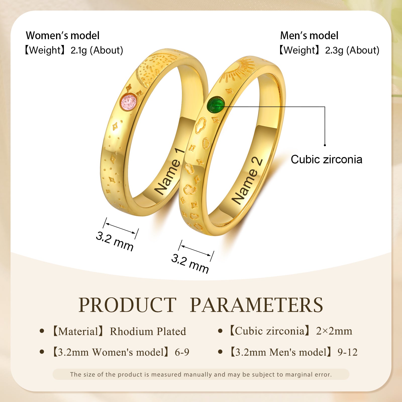 Custom Name Birthstone Ring in gold plating, featuring personalized engraving and a stylish design, made from durable copper.
