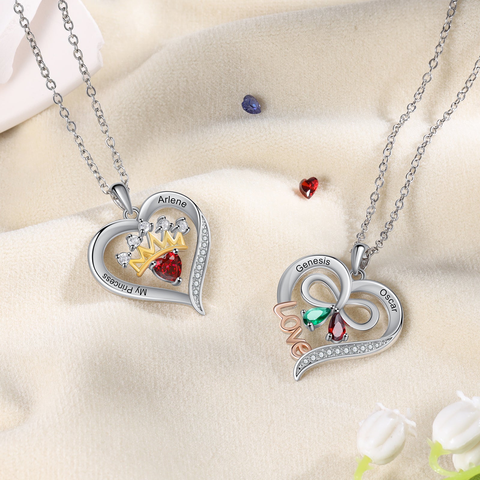 Custom Name Crown Heart Necklace made of tarnish-resistant copper, featuring a unique crown heart design, adjustable length, and hypoallergenic properties.