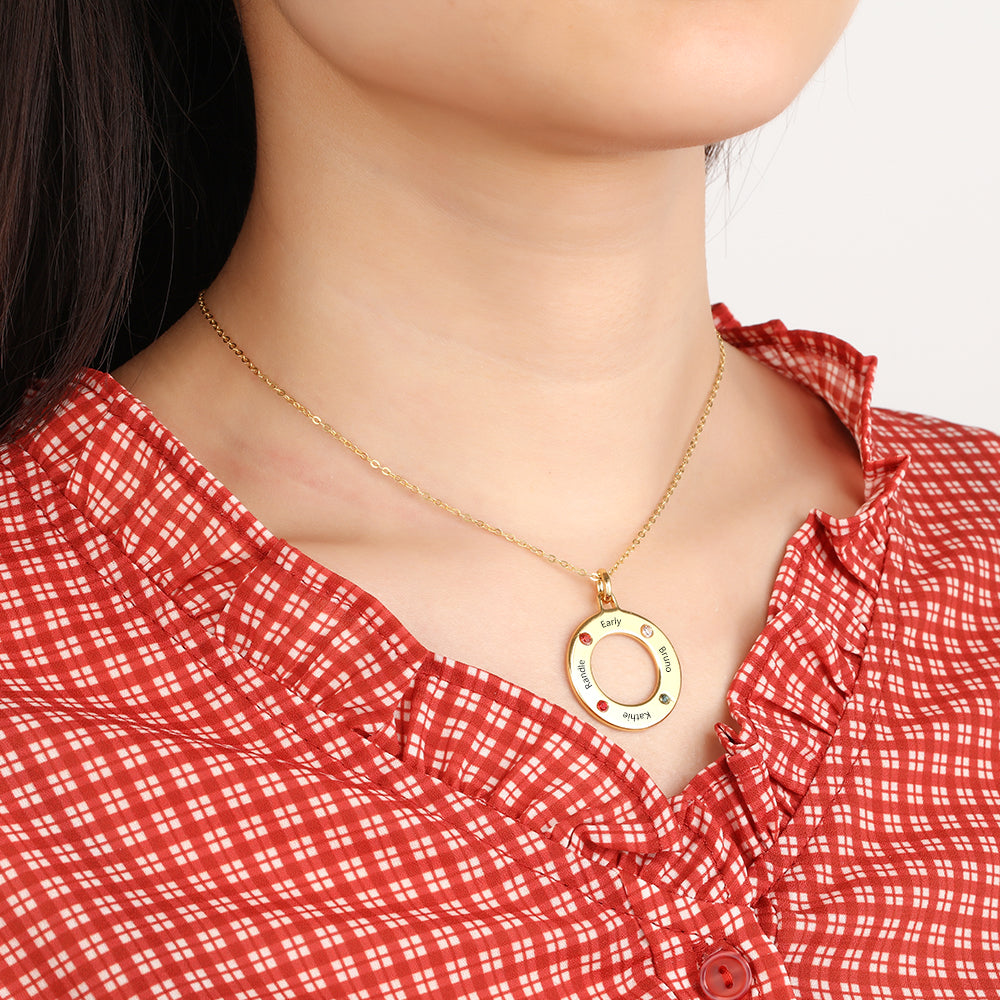 Custom Name Engraved & BirthStone Necklace made of tarnish-resistant copper, featuring a personalized name engraving and a colorful birthstone.