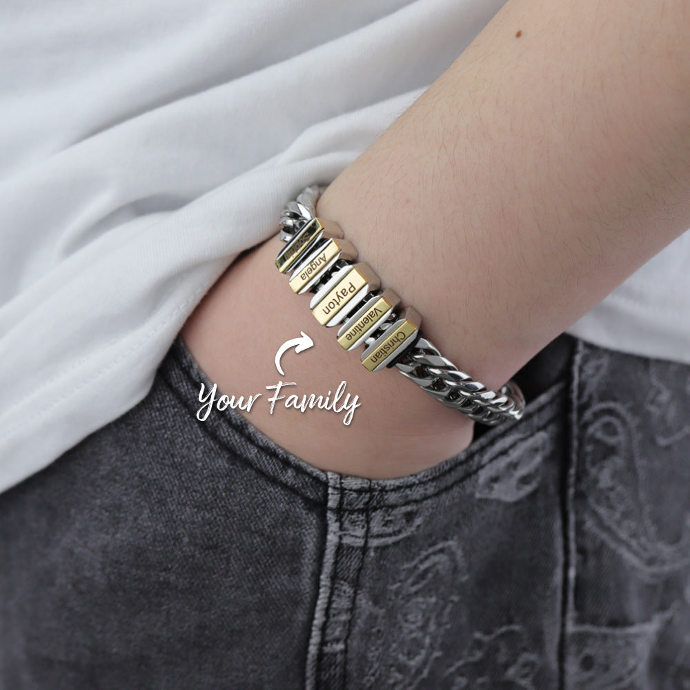 Custom Name Engraved Braided Cuban Chain Bracelet made of stainless steel, featuring a braided design and personalized engraving.