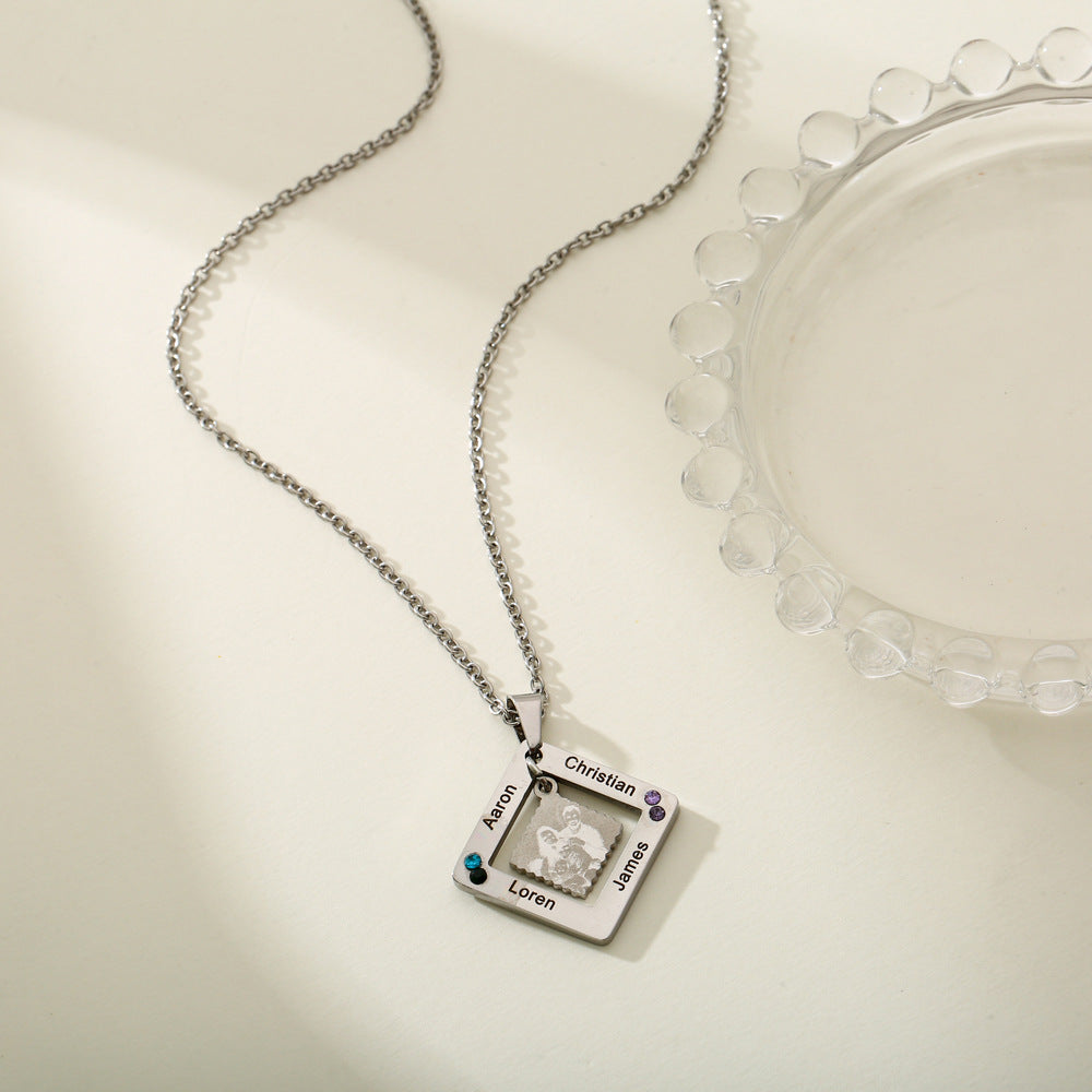 Custom Name Gift Box Necklace made of stainless steel, featuring a personalized name pendant, elegantly displayed in a gift box.