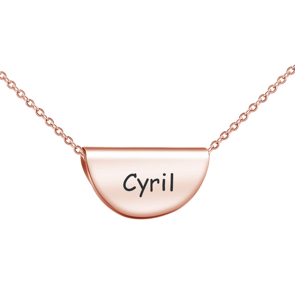 A beautiful Custom Name Half Moon Necklace made of stainless steel, showcasing its elegant design and adjustable length.
