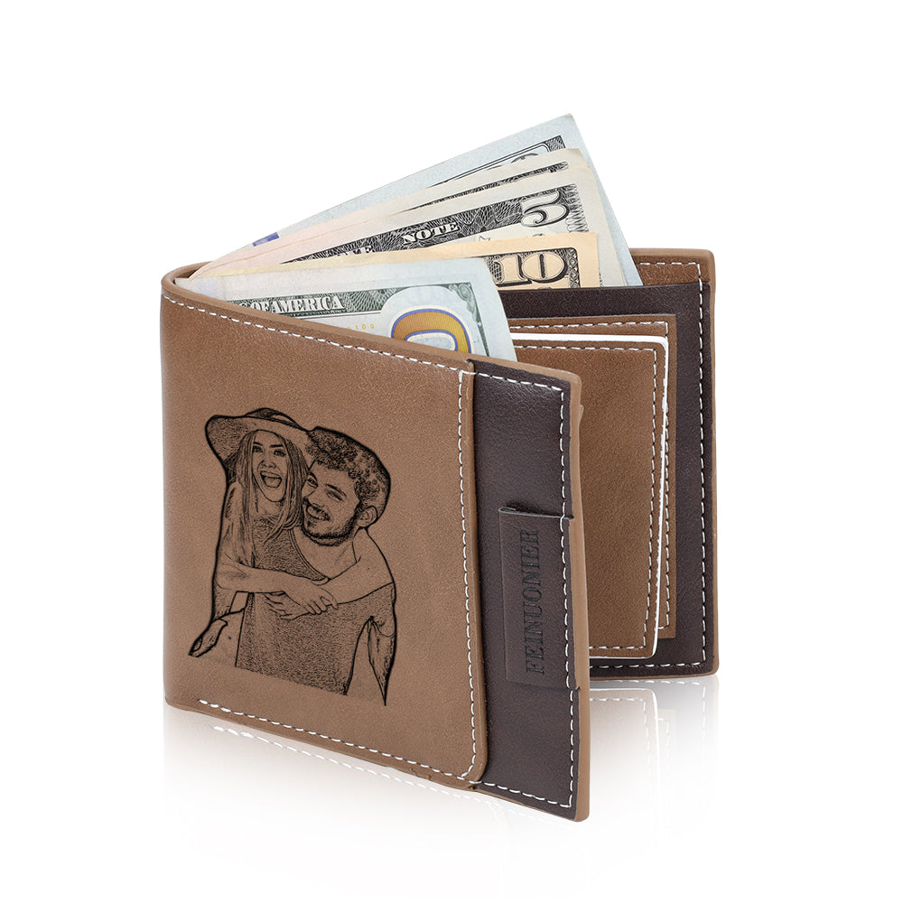 Custom Photo PU Leather Wallet in brown, featuring a personalized design and compact size.
