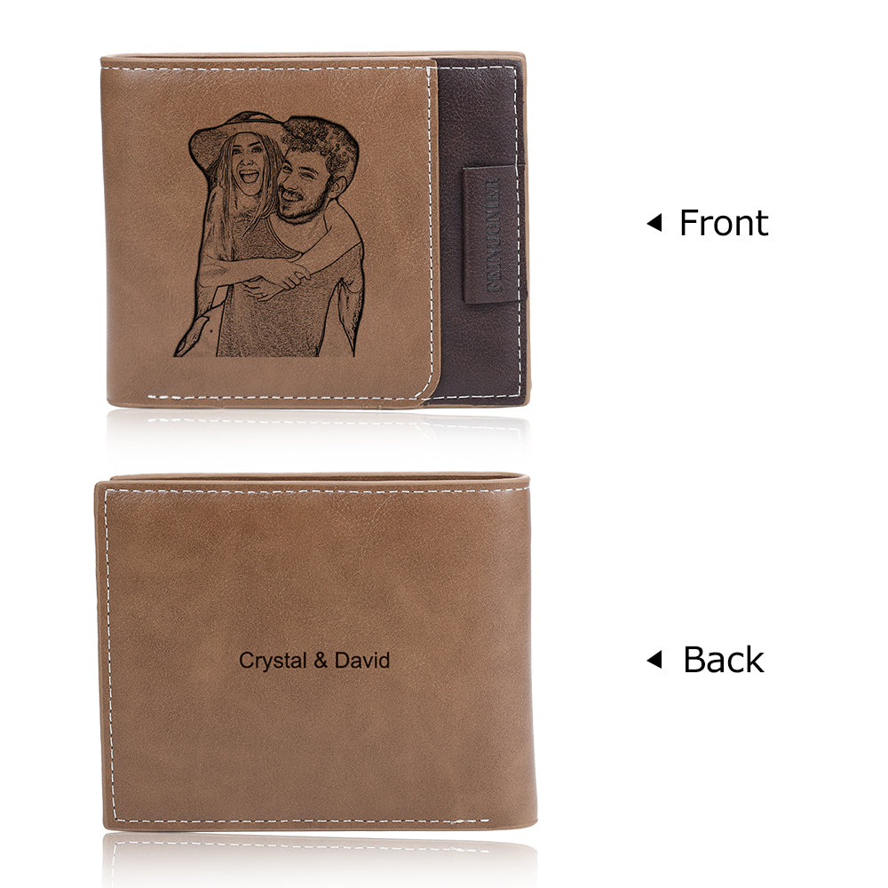 Custom Photo PU Leather Wallet in brown, featuring a personalized design and compact size.