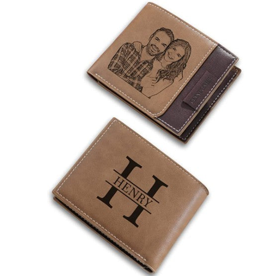 Custom Photo PU Leather Wallet in brown, featuring a personalized design and compact size.