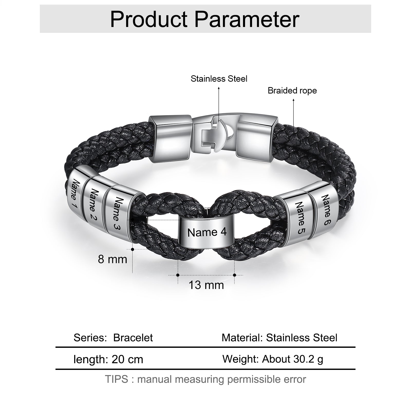 Custom Stainless Steel Leather Bracelet featuring a sleek stainless steel design with a leather strap, perfect for stylish accessorizing.