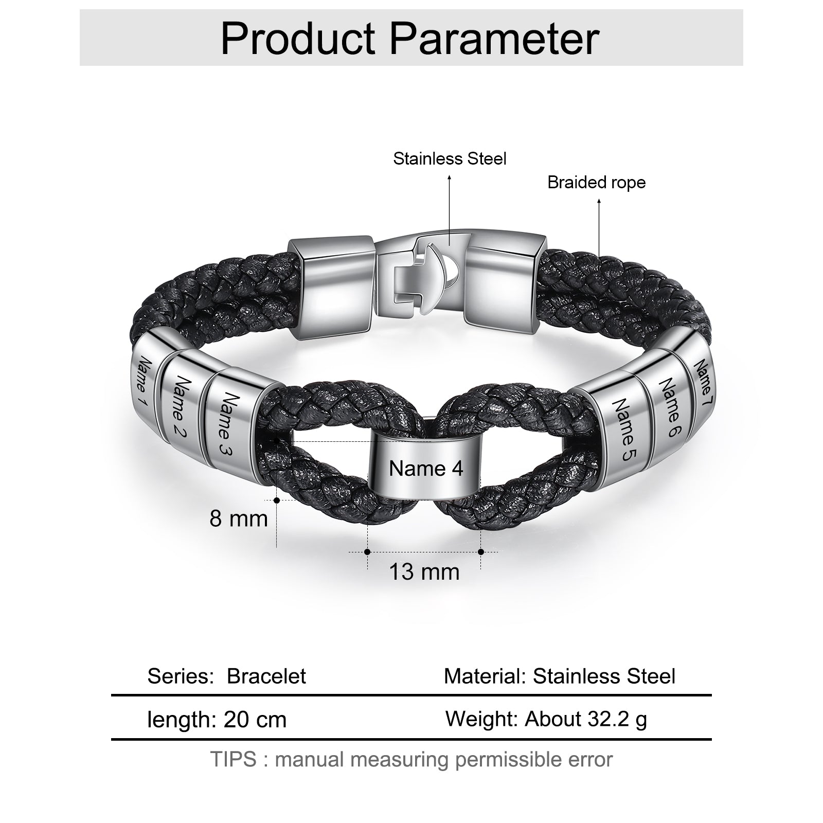 Custom Stainless Steel Leather Bracelet featuring a sleek stainless steel design with a leather strap, perfect for stylish accessorizing.