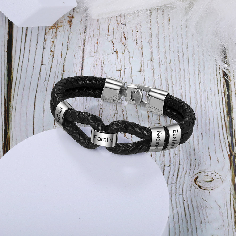 Custom Stainless Steel Leather Bracelet featuring a sleek stainless steel design with a leather strap, perfect for stylish accessorizing.