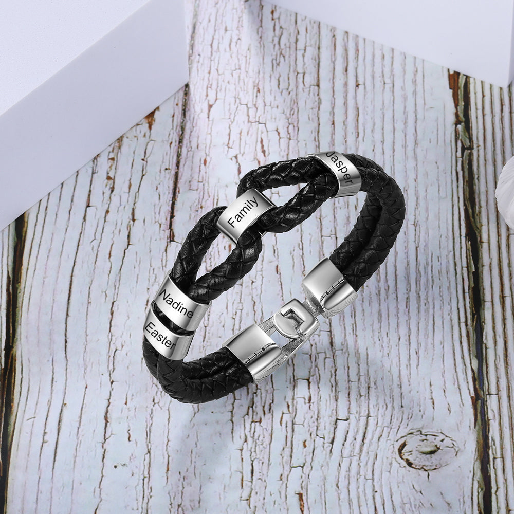 Custom Stainless Steel Leather Bracelet featuring a sleek stainless steel design with a leather strap, perfect for stylish accessorizing.